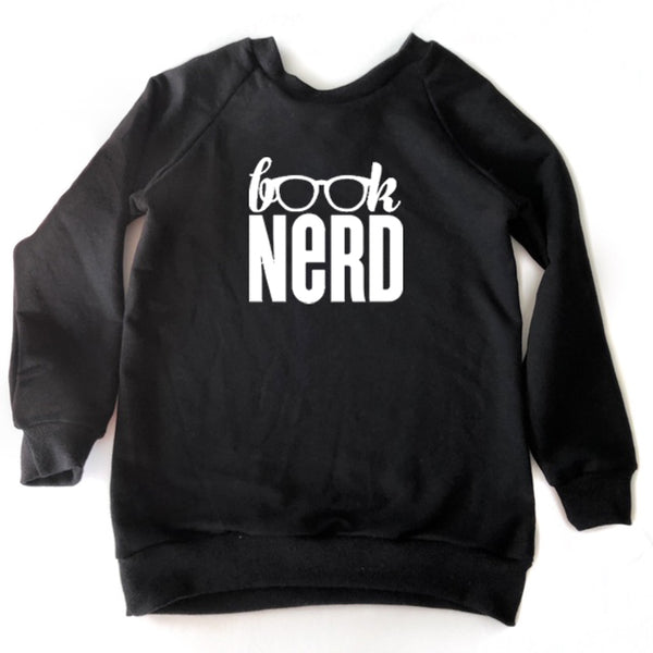 Child Crewneck Bamboo Fleece Top Book Nerd in Two Colours