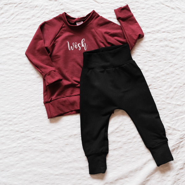 Children's Winter Harem Pants Bamboo Fleece Black and Melon