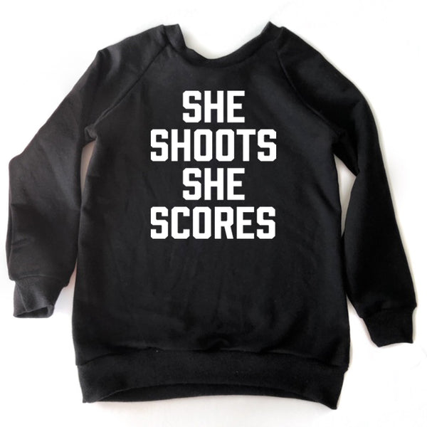Child Crewneck Bamboo Fleece Top She Shoots She Scores in Two Colours