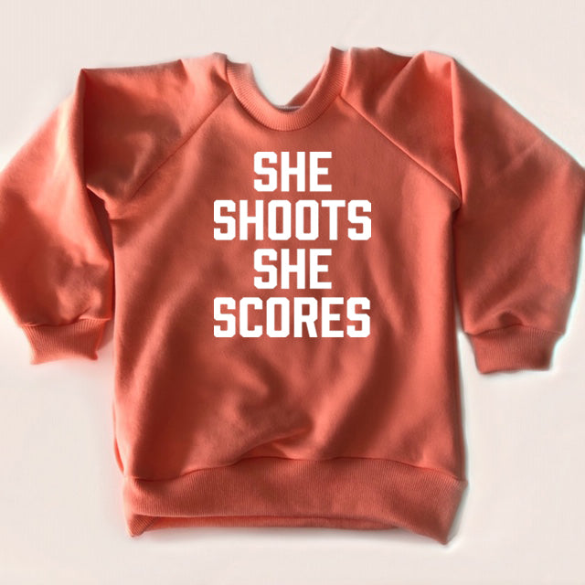 Child Crewneck Bamboo Fleece Top She Shoots She Scores in Two Colours