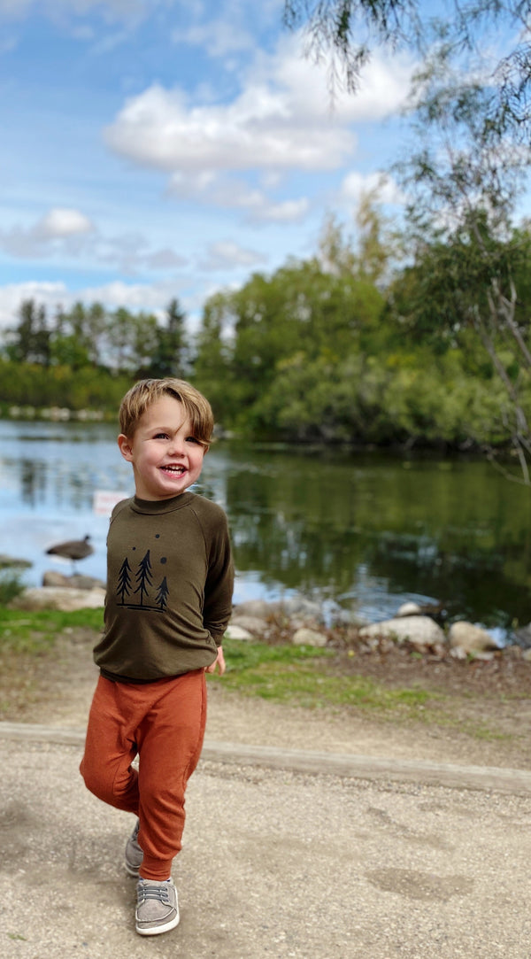 Kids Crew Neck Forest in Olive Green